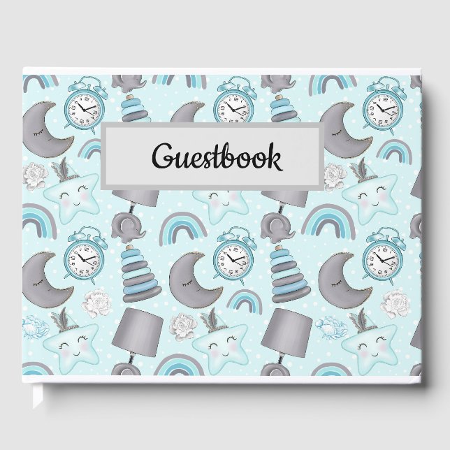 PASTEL BABY BOY BLUE ITEMS TOYS GUEST BOOK (Front)