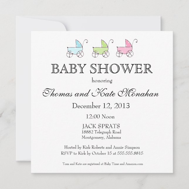 Pastel Baby Carriage Shower Invitation (Front)