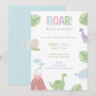 Pastel Baby Dinosaur Kids Birthday Party Holiday Card