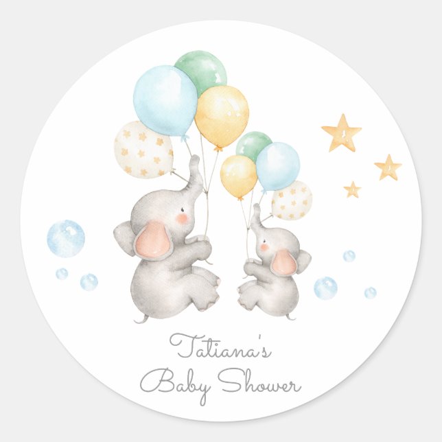 Pastel Baby Elephant Thank You Sticker Favors (Front)