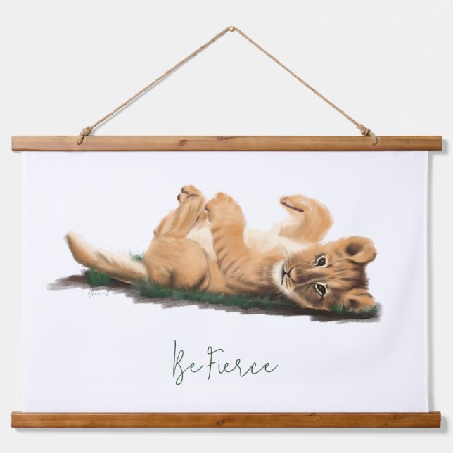 Pastel Baby Lion Cub Soft Wildlife Art Print Hanging Tapestry (Front)