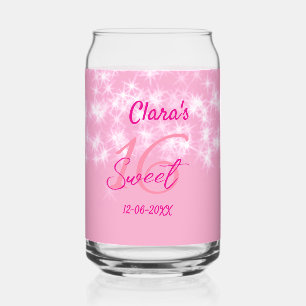 Pastel baby pink sweet 16 birthday add name da can glass