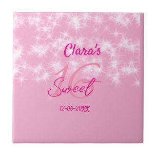 Pastel baby pink sweet 16 birthday add name da ceramic tile