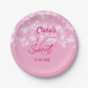 Pastel baby pink sweet 16 birthday add name da paper plate