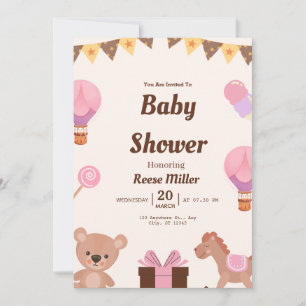 Pastel Baby Shower Invite – Balloons, Bear & Candy