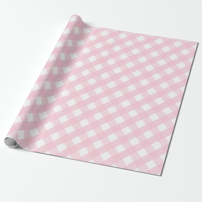 Pastel Baby Soft Pink and White Check Plaid Gift Wrapping Paper (Unrolled)