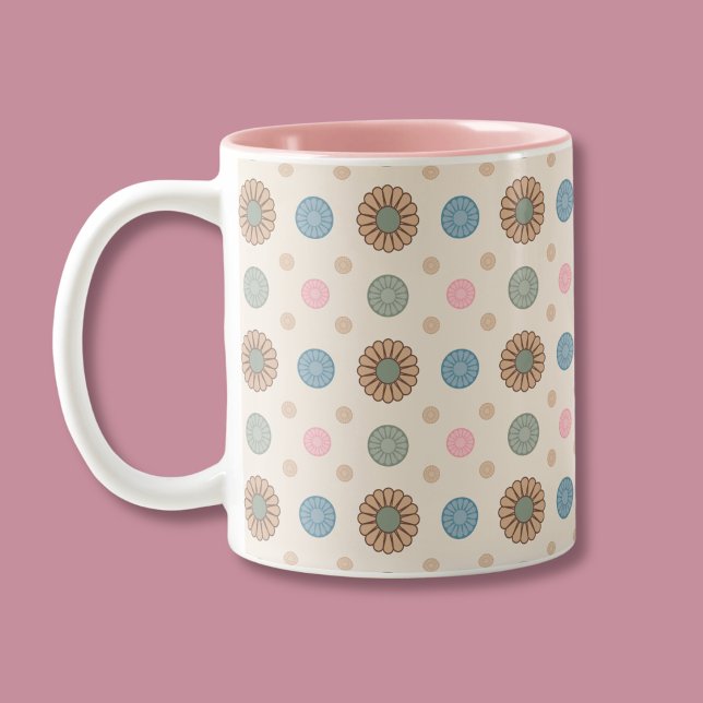Pastel Babylonian Inspired Floral Pattern Two-Tone Coffee Mug (Creator Uploaded)