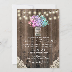 Pastel Baby's Breath Flowers Rustic Wedding Invitation