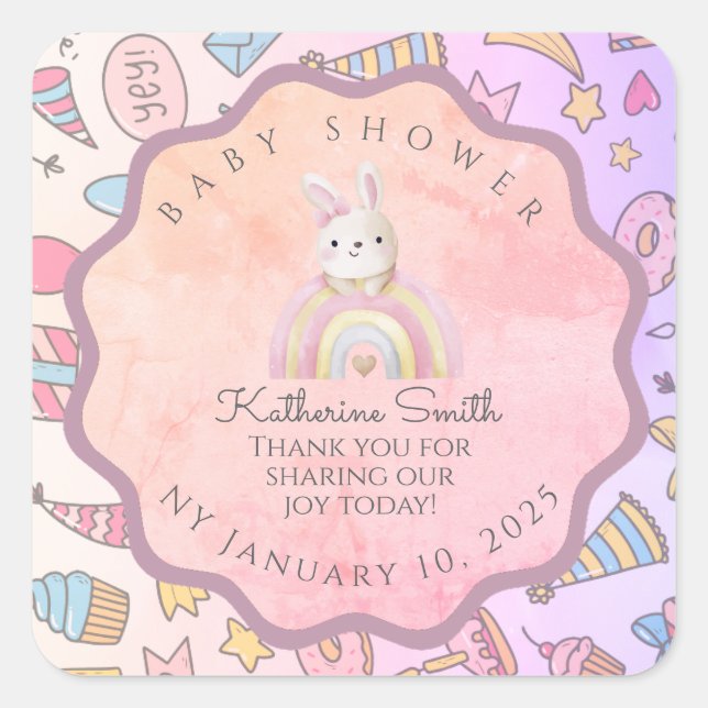 PASTEL babyshower Adorable Editable Celebration  Square Sticker (Front)