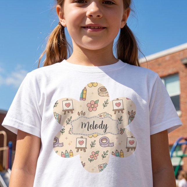 Pastel Back to School Supplies Pattern  T-Shirt (Creator Uploaded)