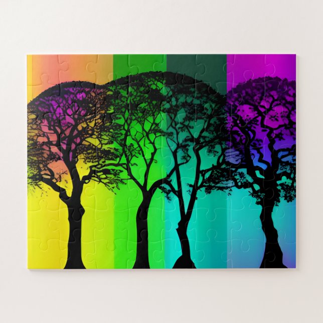 Pastel Backdrop with Black Tree Silhouettes Jigsaw Puzzle (Horizontal)