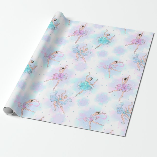 Pastel Ballet Dancers Wrapping Paper (Unrolled)