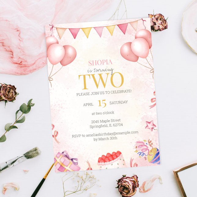 Pastel Balloon 2nd Birthday Party Invitation (Creator Uploaded)