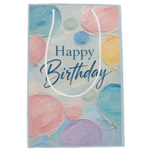 Pastel Balloon Birthday Brushstrokes Medium Gift Bag