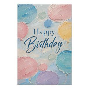 Pastel Balloon Birthday Brushstrokes Poster