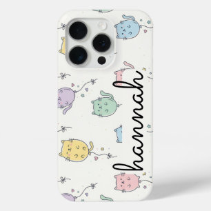 Pastel Balloon Cat Pattern – Cute Minimalist Kids  iPhone 15 Pro Case