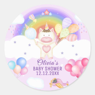 Pastel Balloon Unicorn Rainbow Baby Shower Classic Round Sticker