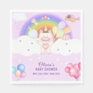 Pastel Balloon Unicorn Rainbow Baby Shower Napkin