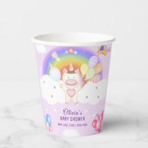 Pastel Balloon Unicorn Rainbow Baby Shower Paper Cups