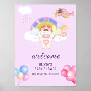 Pastel Balloon Unicorn Rainbow Baby Shower Welcome Poster