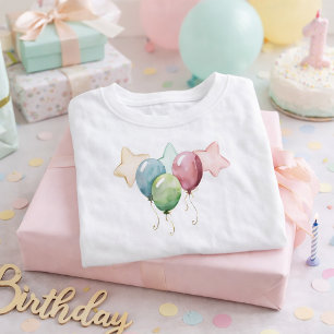 Pastel Balloon Watercolor Design for Cute Birthday Baby T-Shirt