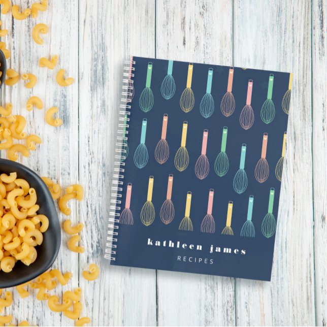 Pastel Balloon Whisks Navy Blue Recipe Notebook (Creator Uploaded)