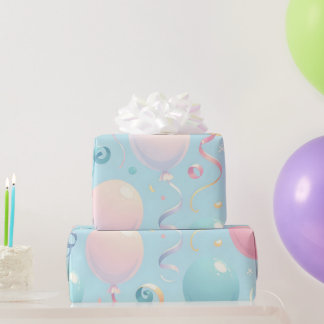 Pastel Balloons and Curling Ribbon Wrapping Paper
