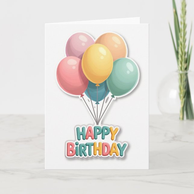 Pastel Balloons Birthday Card (Front)