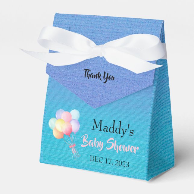 Pastel Balloons, Turquoise Thank You Baby Shower Favour Box (Front Side)