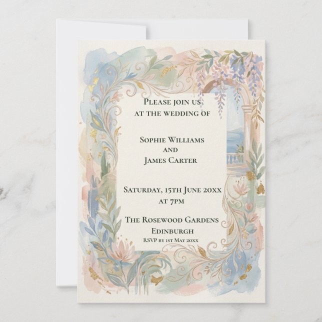 Pastel Baroque Floral Wedding Invitation (Front)