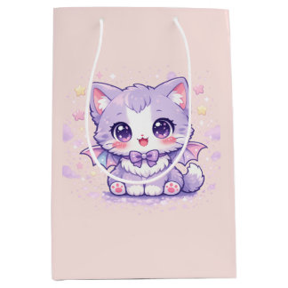 Pastel Bat Kitty Kawaii Lavender Winged Medium Gift Bag