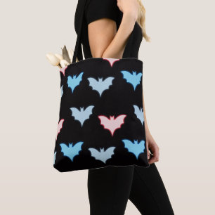 Pastel Bats Blue Grey Pink Black Halloween Tote Bag