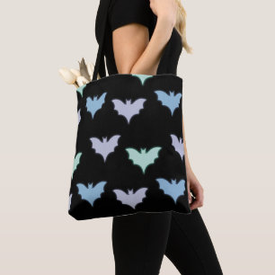 Pastel Bats Purple Blue Green Black Halloween Tote Bag