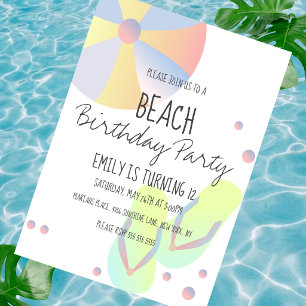 Pastel Beach Birthday Party Pool Invitation