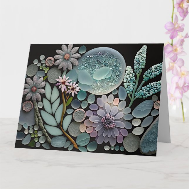 Pastel Beach Glass Flower Mosaic Card (Orchid)
