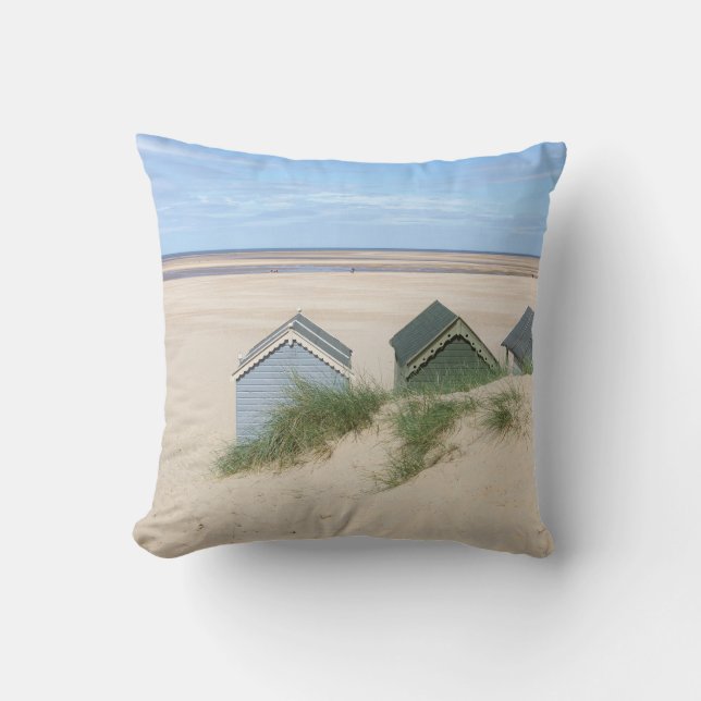 Pastel Beach Huts Throw Pillow (Front)