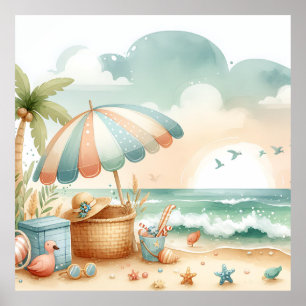 Pastel Beach Nursery Poster