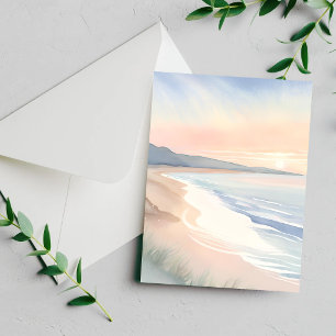 Pastel Beach Sunset Coastal Watercolor Card