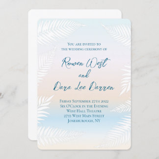 Pastel Beach Sunset Tropical Palm Leaf Wedding Invitation