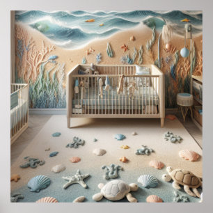 Pastel Beach Themed Nursery Room In A Poster