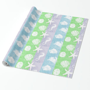 Pastel Beach Themed White Sea Creatures Wrapping Paper
