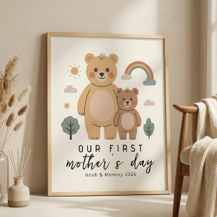 Pastel Bear Mum Baby First Mothers Day Art Poster