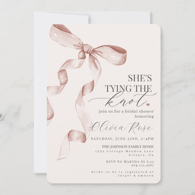 Pastel Beige Coquette Bow Bridal Shower Invite (Front)