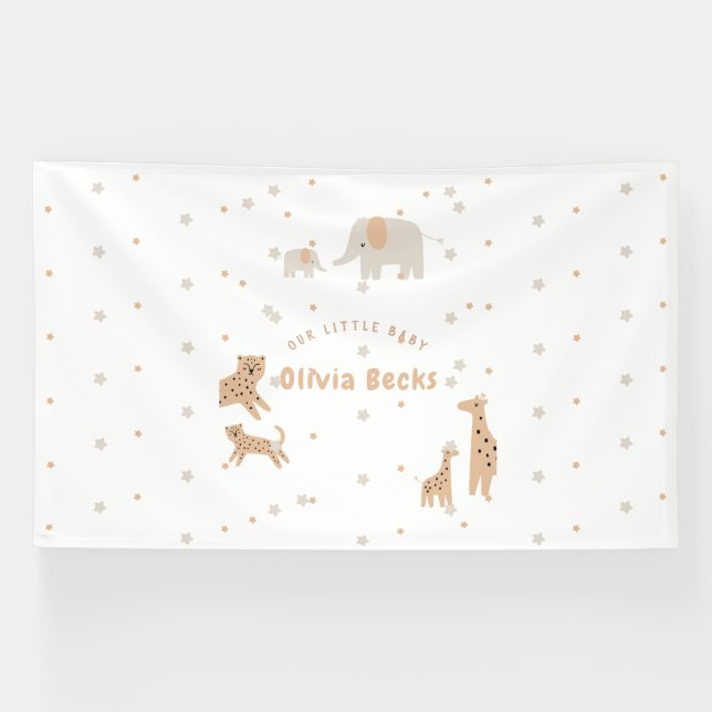 Pastel Beige Cute Illustrative Baby Shower Banner (Horizontal)