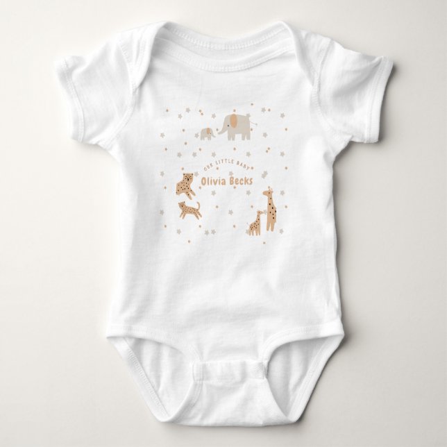 Pastel Beige Cute Illustrative Baby Shower Bodysuit (Front)