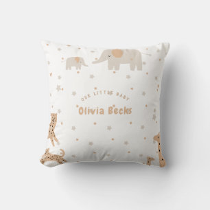 Pastel Beige Cute Illustrative Baby Shower Cushion