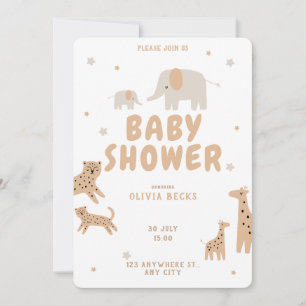 Pastel Beige Cute Illustrative Baby Shower Invitation