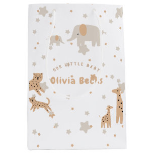 Pastel Beige Cute Illustrative Baby Shower Medium Gift Bag