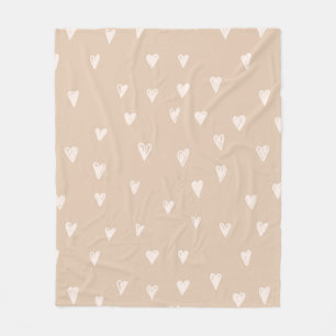 Pastel Beige Doodles Cute Heart Pattern Fleece Blanket
