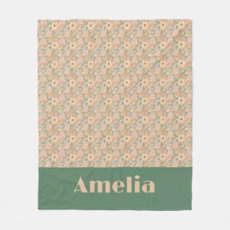 Pastel beige floral pattern name fleece blanket